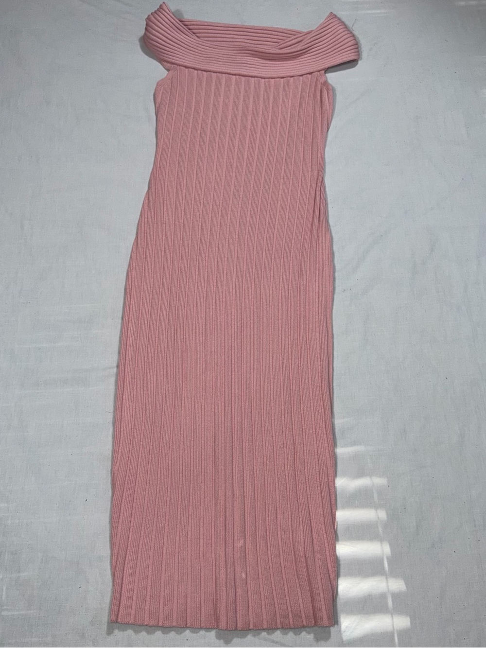 NWT PrettyGarden Pink Ribbed Off Shoulder Bodycon Midi Dress L